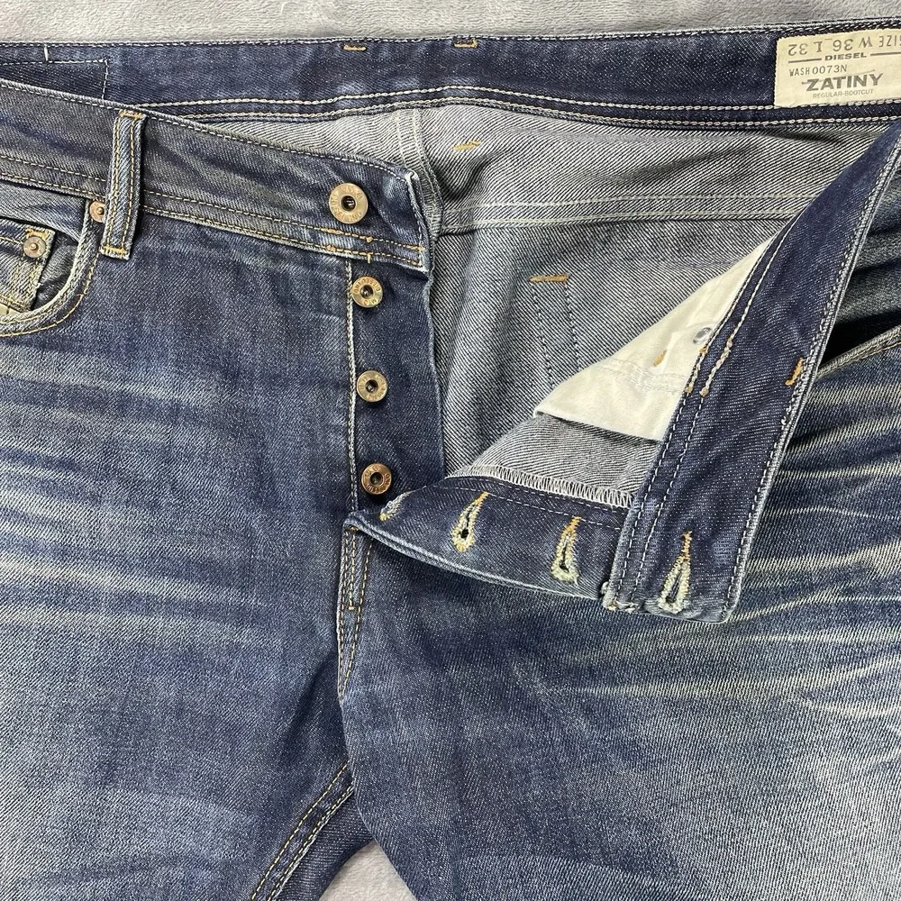 Diesel Zatiny Jeans Selvage Bootcut Mens Size 36x32 Fits 38x31 Blue Wash 0073N